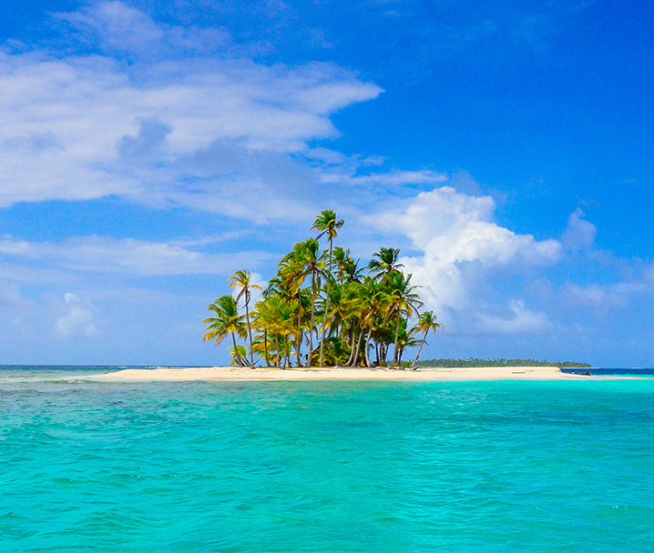 Remote palm island in San Blas